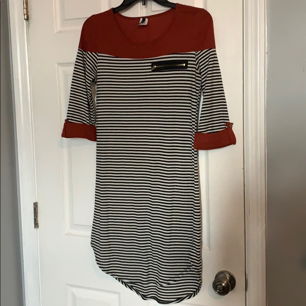 Striped black, off white & burgundy tunic